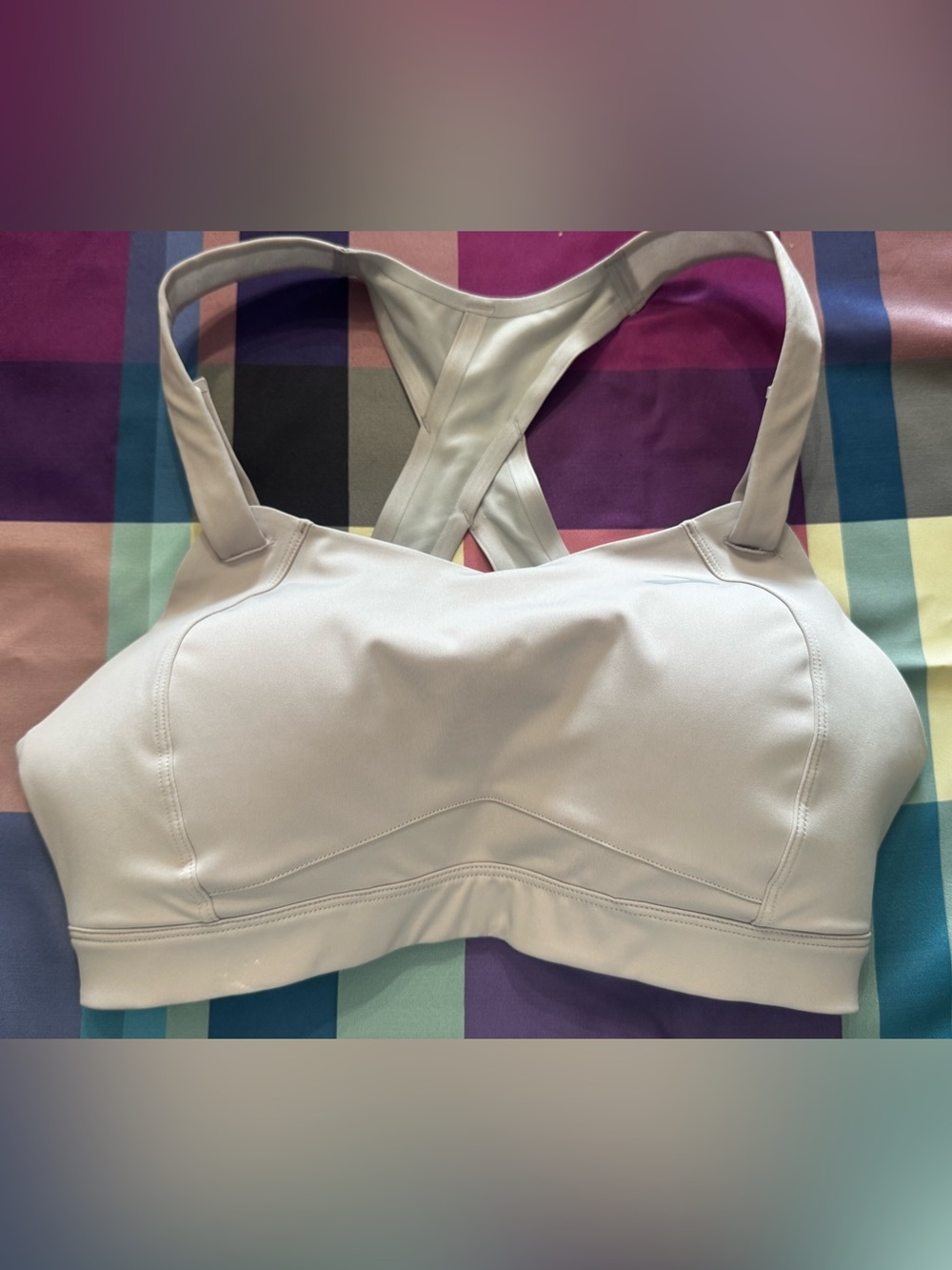 Brooks Juno High Impact Sports Bra 34DD White Gray Racer Back Running Adjustable